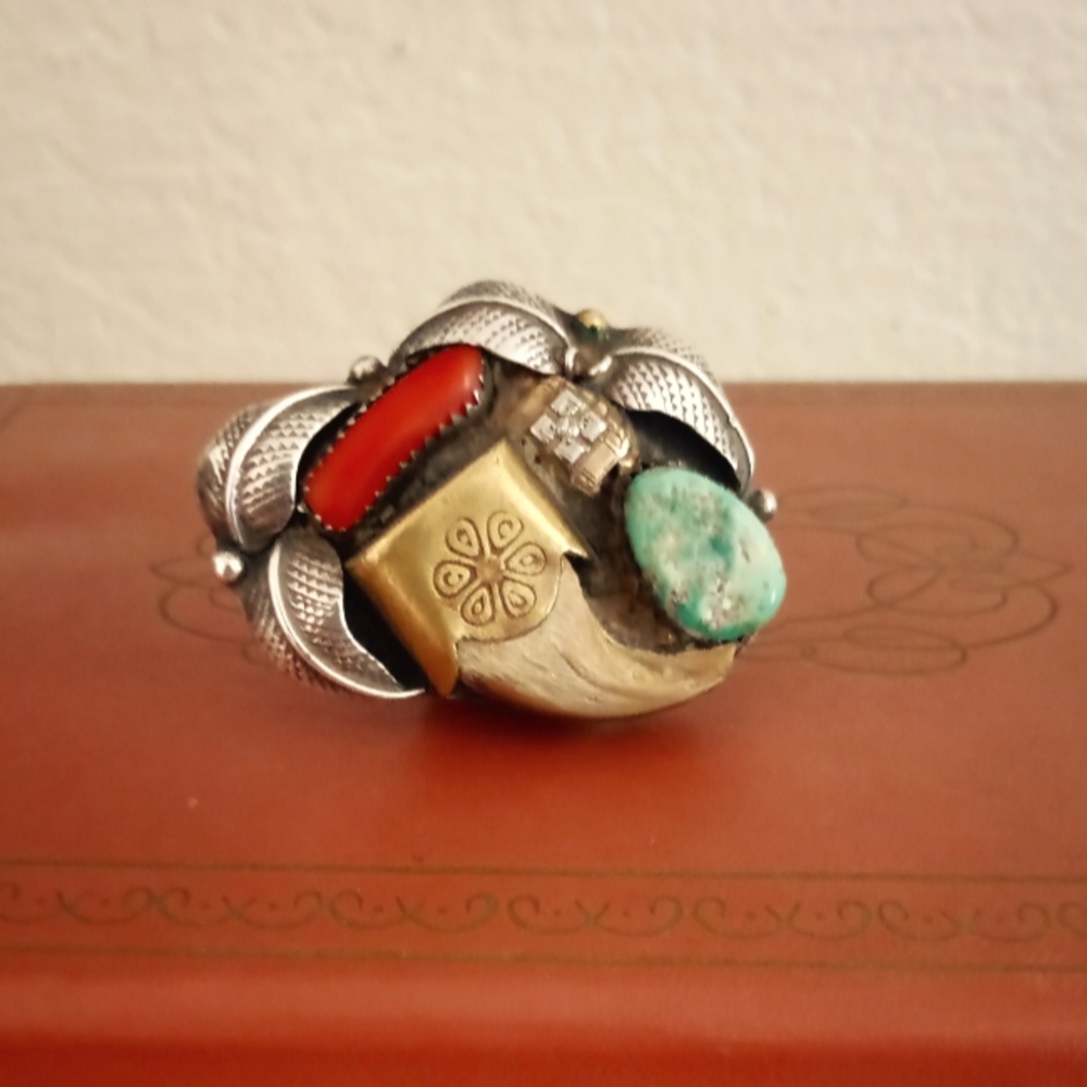 Native American Sterling Silver 3 Stone Piece Turquoise Ring